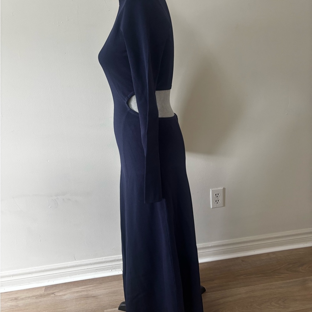 Aje Anika Cut-Out Stretchy Knit Navy Blue  Long Sleeve Dress - Picture 6 of 7